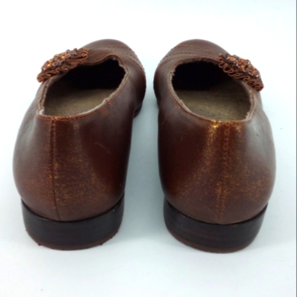 Gabrielle Rocha Bronze Jeweled Gem Flower Shoes 5.5 Brown Ballet Flats - Picture 6 of 13